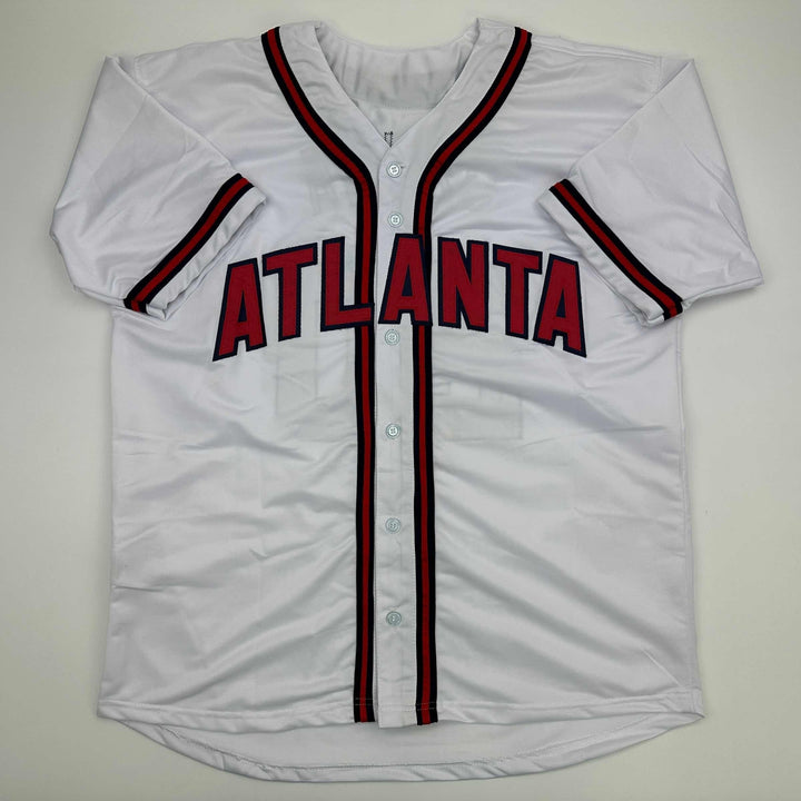 Facsimile Autographed Marcell Ozuna Atlanta White Reprint Jersey Size Men's XL