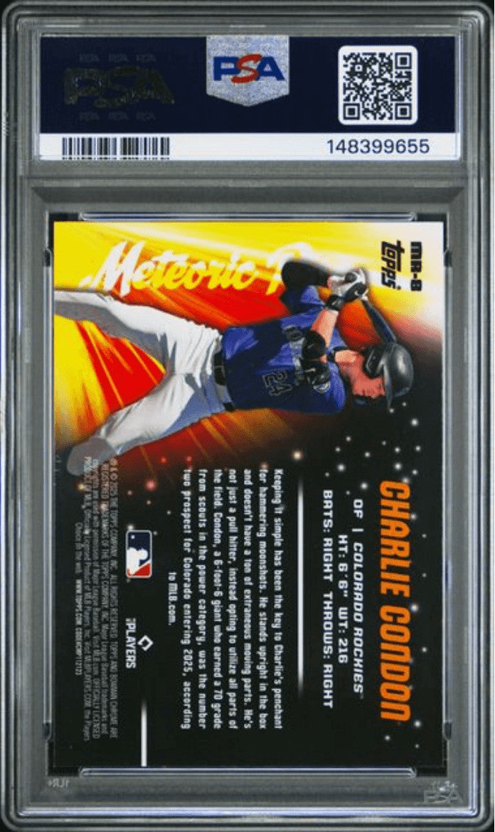 Graded 2025 Bowman Chrome Charlie Condon #MR8 Meteoric Rise Baseball Card PSA 10