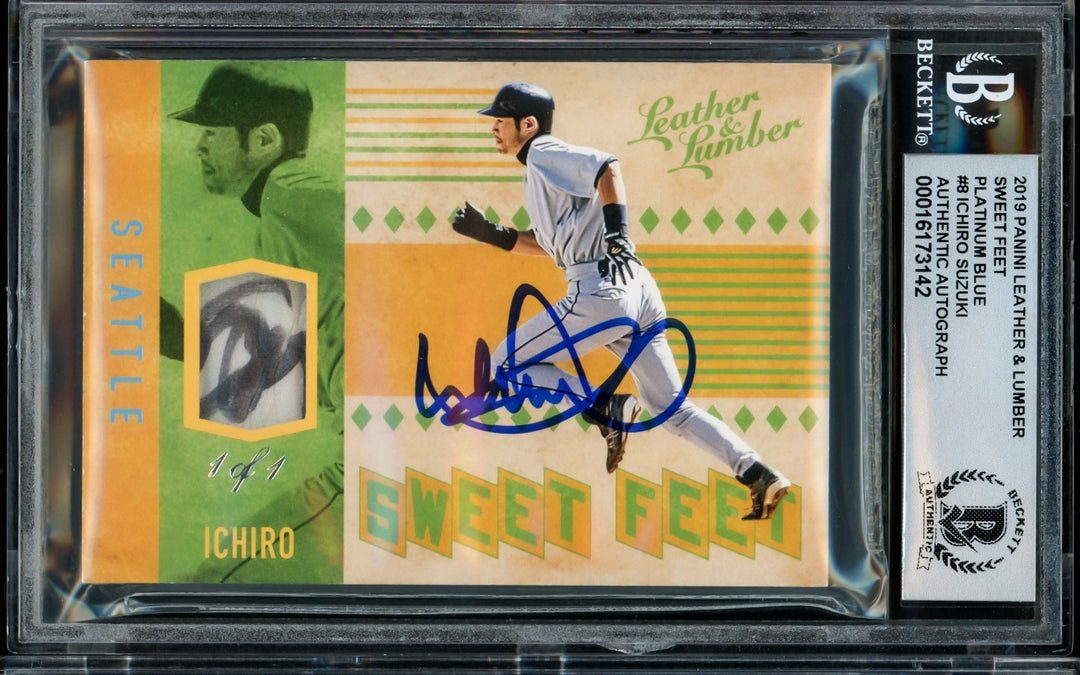 Ichiro Suzuki Signed 2019 Panini Leather & Lumber Sweet Feet Platinum Blue Card