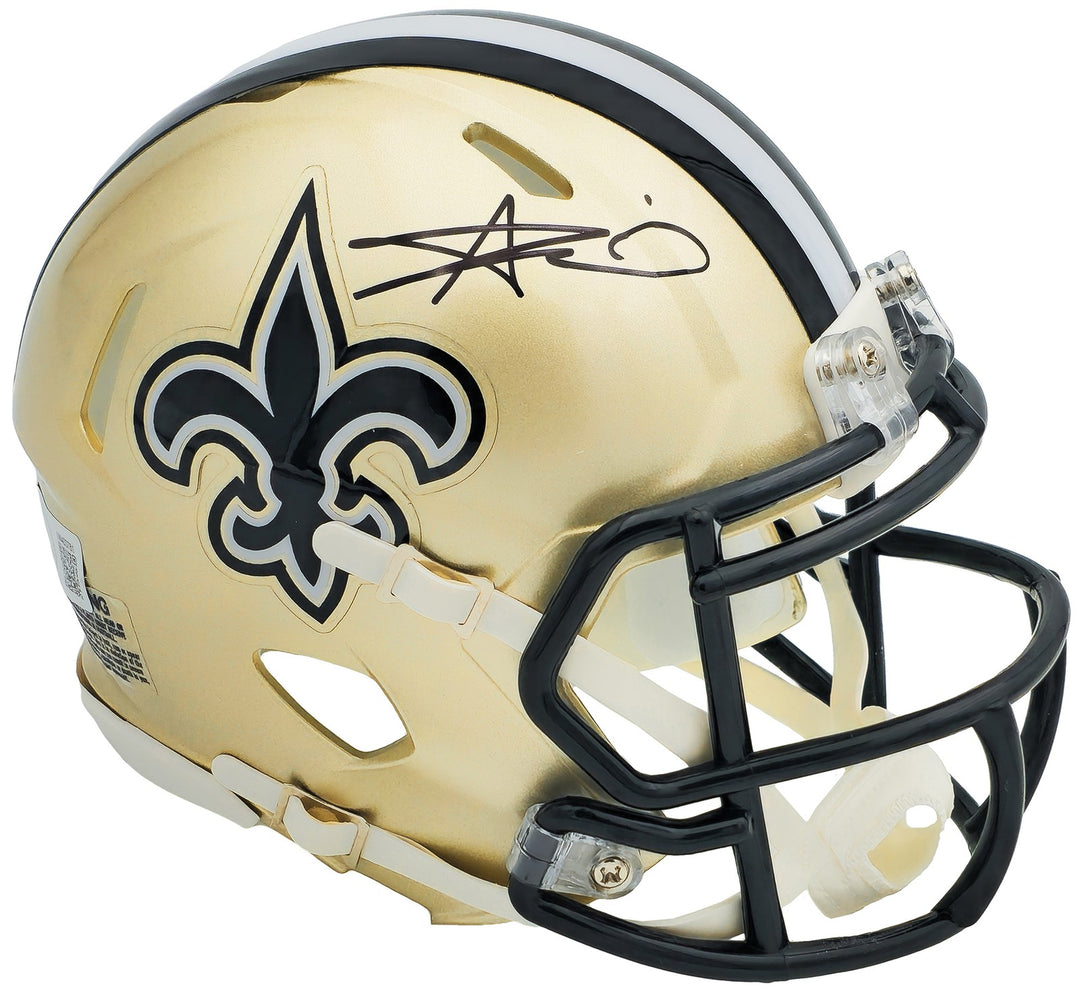 Alvin Kamara Signed New Orleans Saints Gold Speed Mini Helmet Beckett Wit
