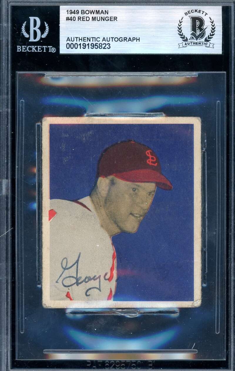 Red Munger Beckett BAS Signed 1949 Bowman Autograph