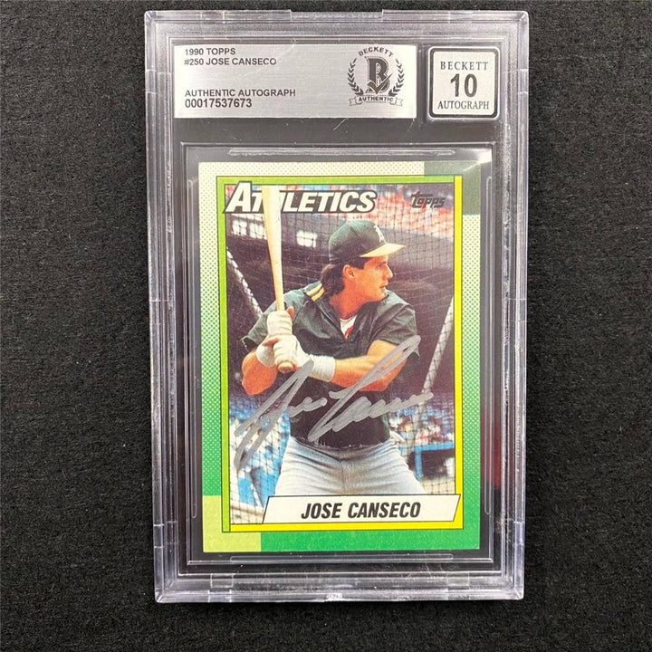 Jose Canseco signed 1990 Topps #250 card autograph 673 ~ Beckett BAS 10 auto