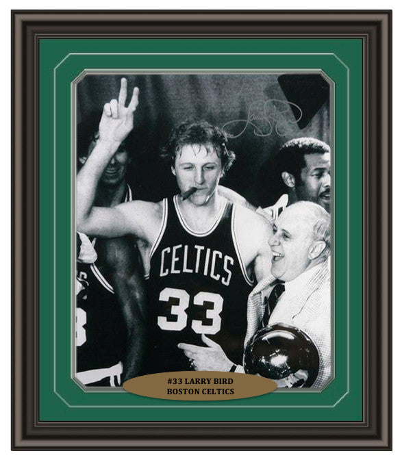 Larry Bird Signed & Framed Celtics 16x20 "Bird COA" w/ Auerbach Cigar Autograph