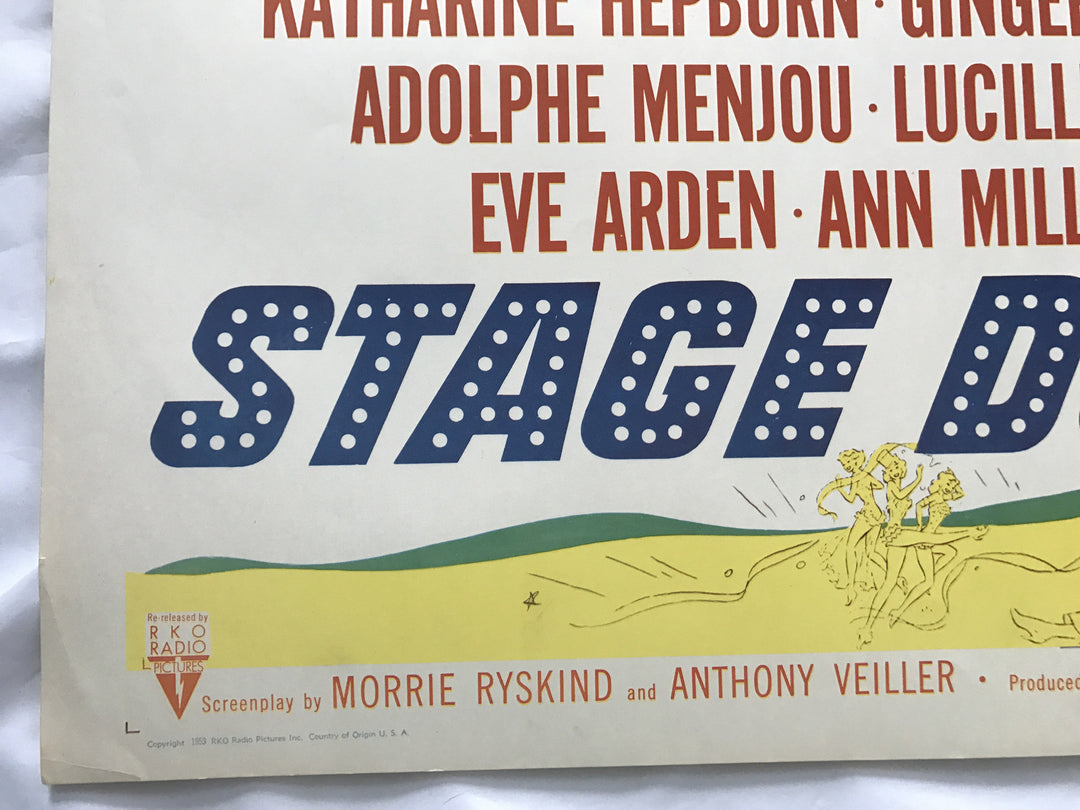"Stage Door" 1953 Original Movie Poster First Issue 22x28 Lucy Ball Hepburn