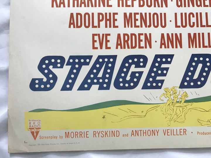 "Stage Door" 1953 Original Movie Poster First Issue 22x28 Lucy Ball Hepburn