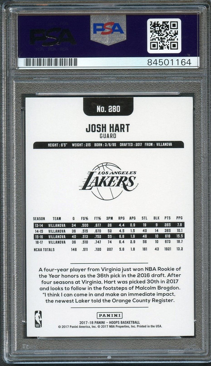 2017-18 NBA Hoops #280 JOSH HART Signed Card AUTO PSA Slabbed RC Lakers