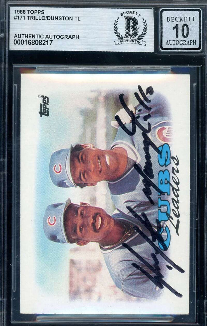 Shawon Dunston Manny Trillo Gem Mint 10 Beckett BAS Signed 1988 Topps Team Leade