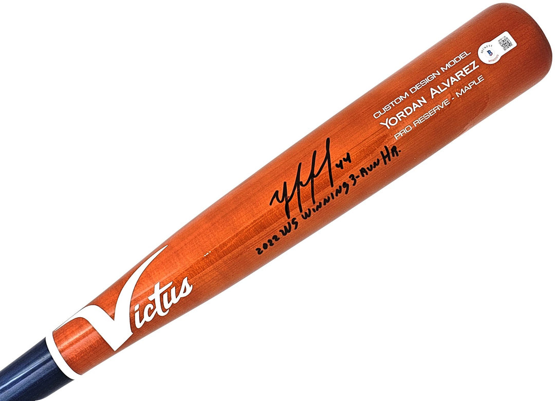 Yordan Alvarez Auto Orange Victus Player Model Bat Astros 22 WS Winning HR BAS