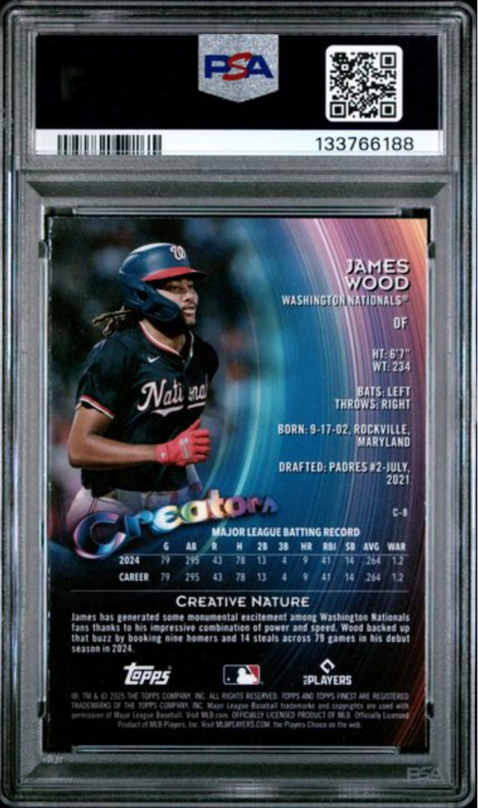 Graded 2025 Topps Finest James Wood #C8 Creators Rookie RC Card PSA 10 Gem Mint