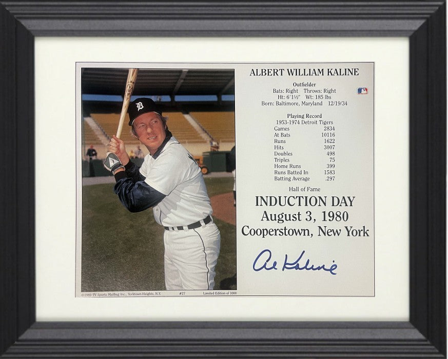 Al Kaline signed Detroit Tigers Hall of Fame Induction 8x10 Photo Framed- COA