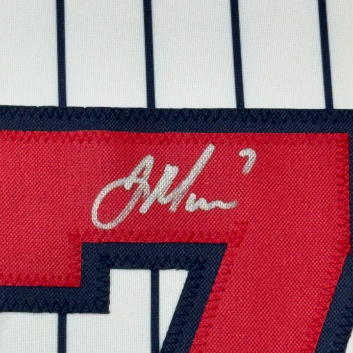 Framed Autographed/Signed Joe Mauer 35x39 Minnesota Pinstripe Jersey COA