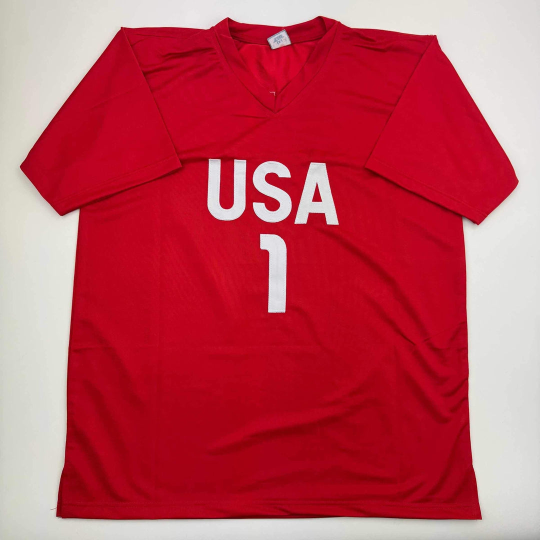 Autographed/Signed Hope Solo Red Soccer Team USA World Cup Jersey JSA COA