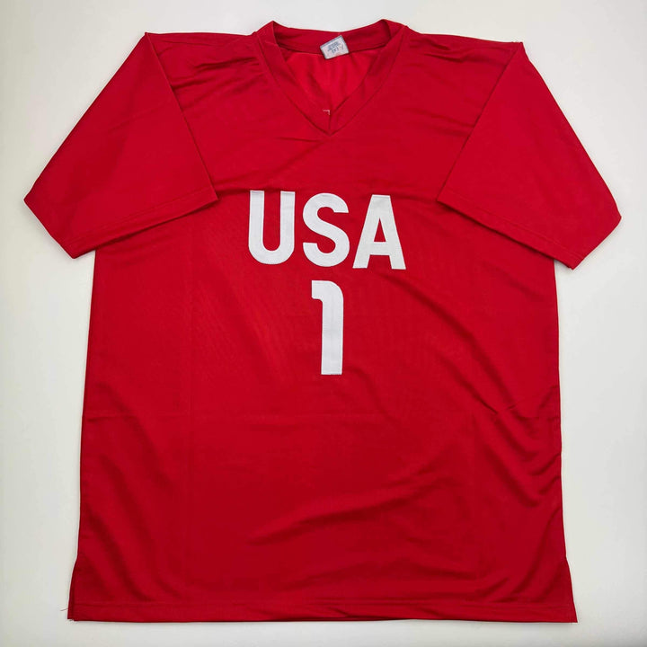 Autographed/Signed Hope Solo Red Soccer Team USA World Cup Jersey JSA COA