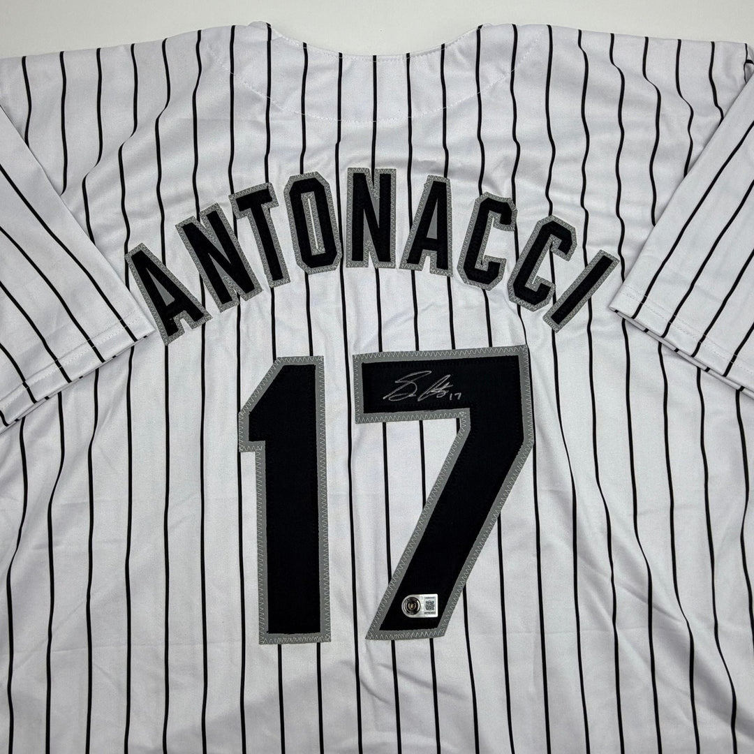 Autographed/Signed Sam Antonacci Chicago Pinstripe Jersey Beckett BAS COA
