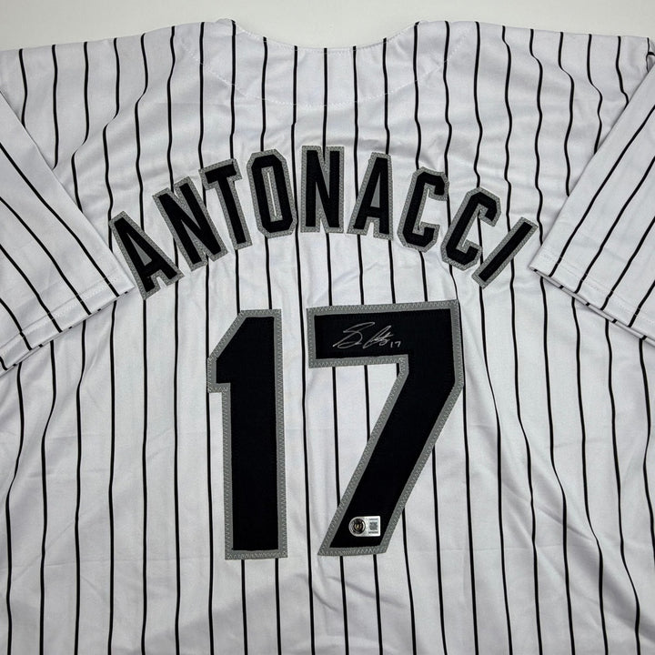Autographed/Signed Sam Antonacci Chicago Pinstripe Jersey Beckett BAS COA
