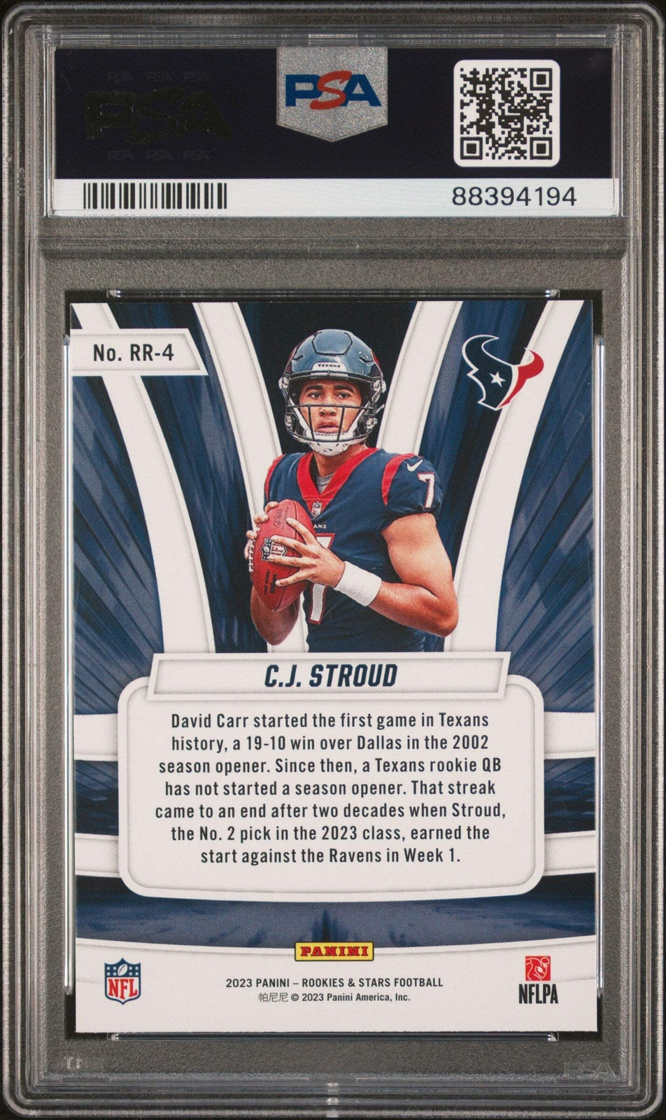 Graded 2023 Rookies & Stars CJ Stroud #RR4 Rookie Rush Football Card PSA 10