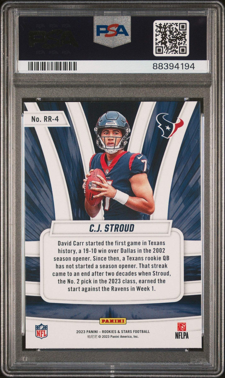 Graded 2023 Rookies & Stars CJ Stroud #RR4 Rookie Rush Football Card PSA 10