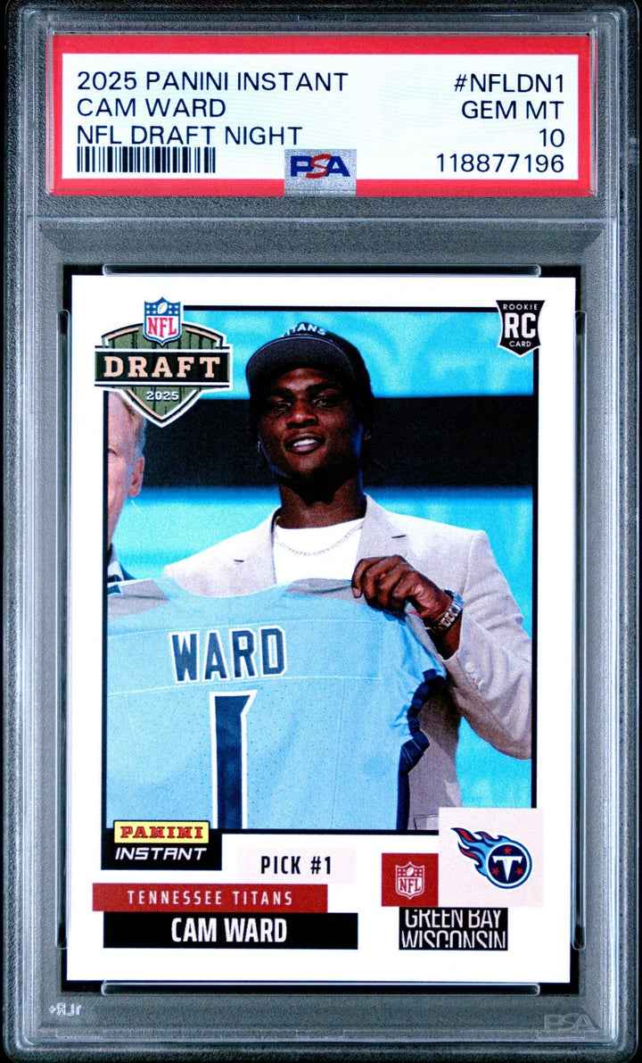 Graded 2025 Panini Instant Cam Ward #NFLDN1 Draft Night RC Football Card PSA 10