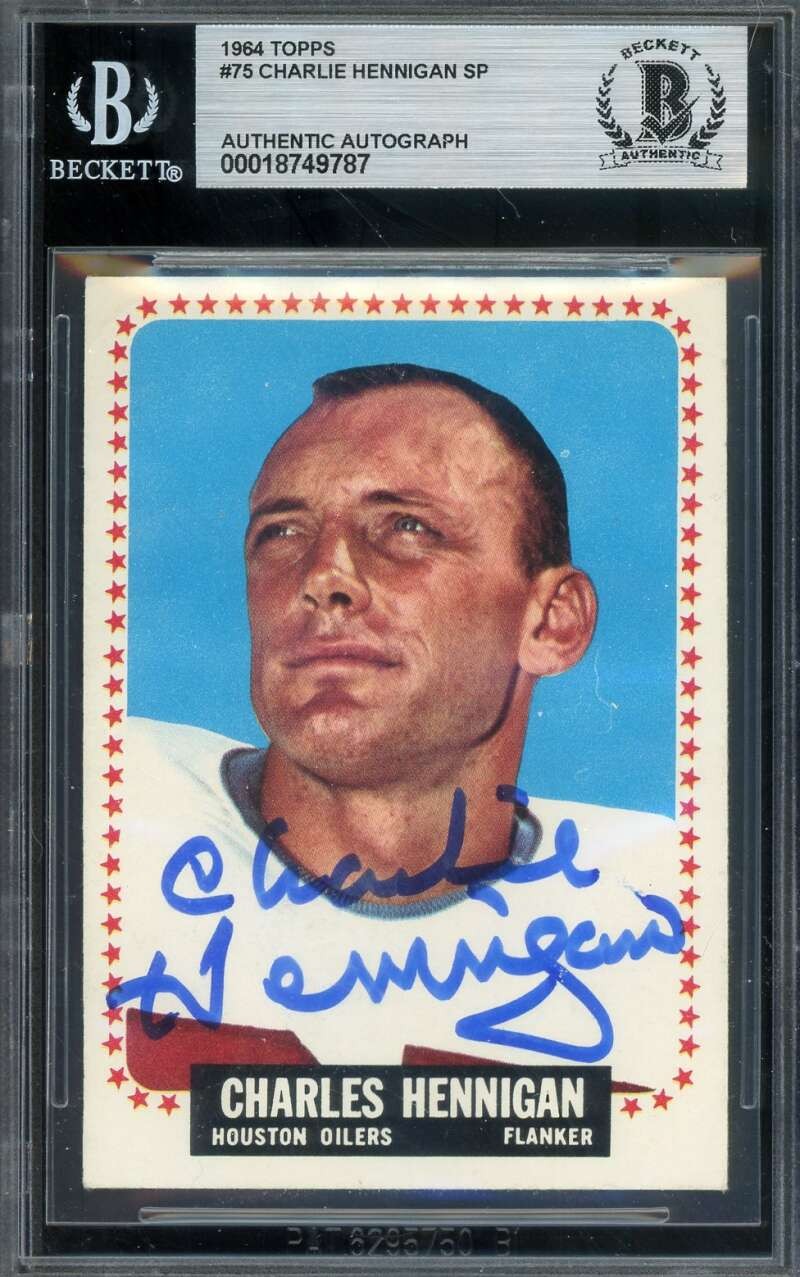 Charlie Hennigan Beckett BAS Signed 1964 Topps Autograph Oilers