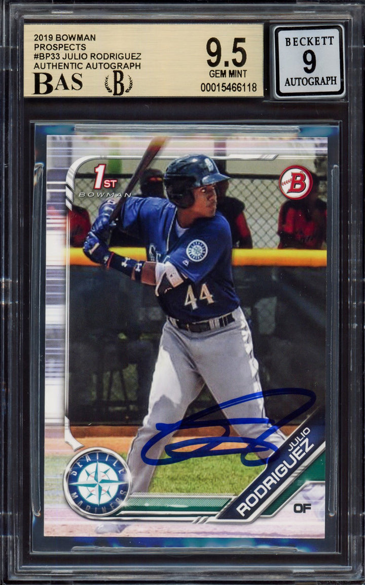 Julio Rodriguez Auto Signed 2019 Bowman Prospects RC BP33 BGS 9.5 Sig 9 Beckett
