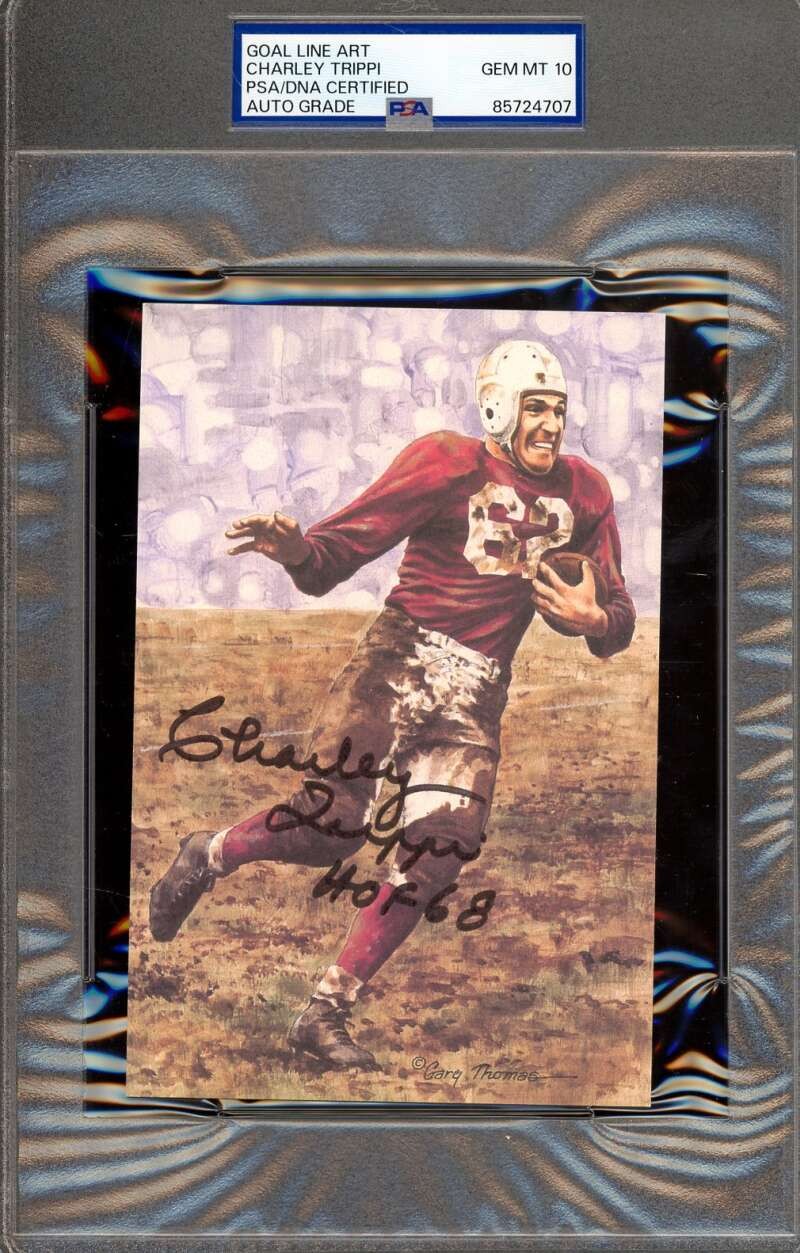 Charley Trippi Gem Mint 10 PSA DNA Signed Goal Line Art Card GLAC Auto HOF 68