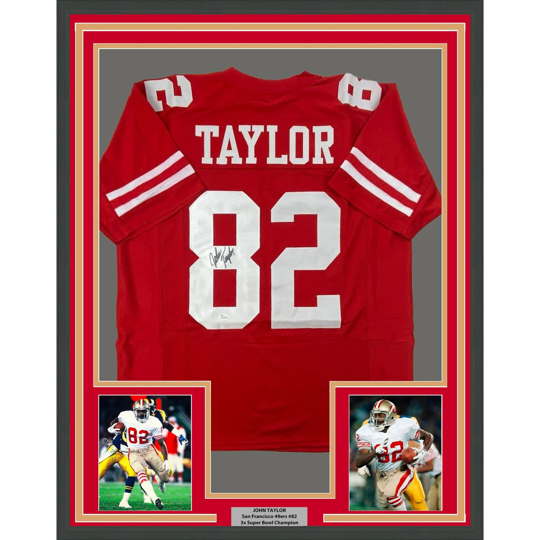 Framed Signed John Taylor 35x39 San Francisco Red Jersey JSA COA