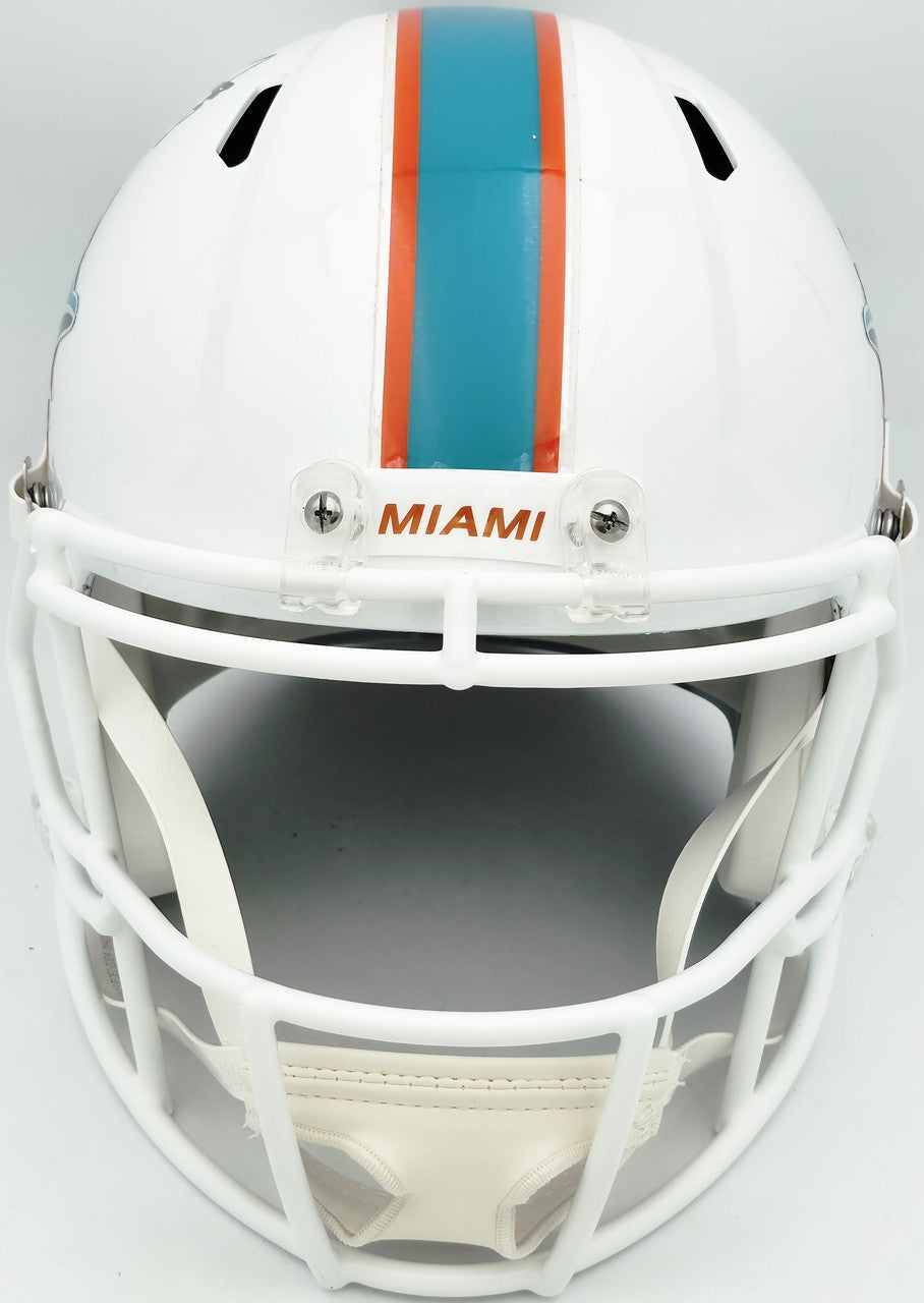 De'Von Achane Auto Dolphins White Full Size Speed Replica Helmet Beckett Witness