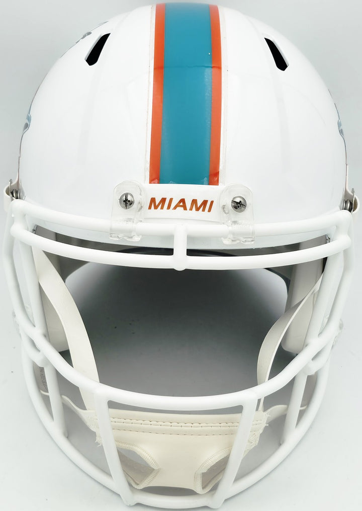 De'Von Achane Auto Dolphins White Full Size Speed Replica Helmet Beckett Witness