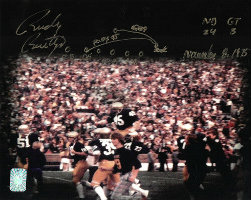 Rudy Ruettiger signed Notre Dame 8X10 Photo Nov 8, 1975/Play Drawing - RUDY Holo