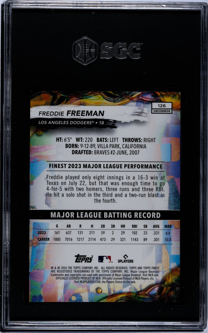Freddie Freeman 2024 Topps Finest Orange Refractor Card #126- /20- SGC Graded 10