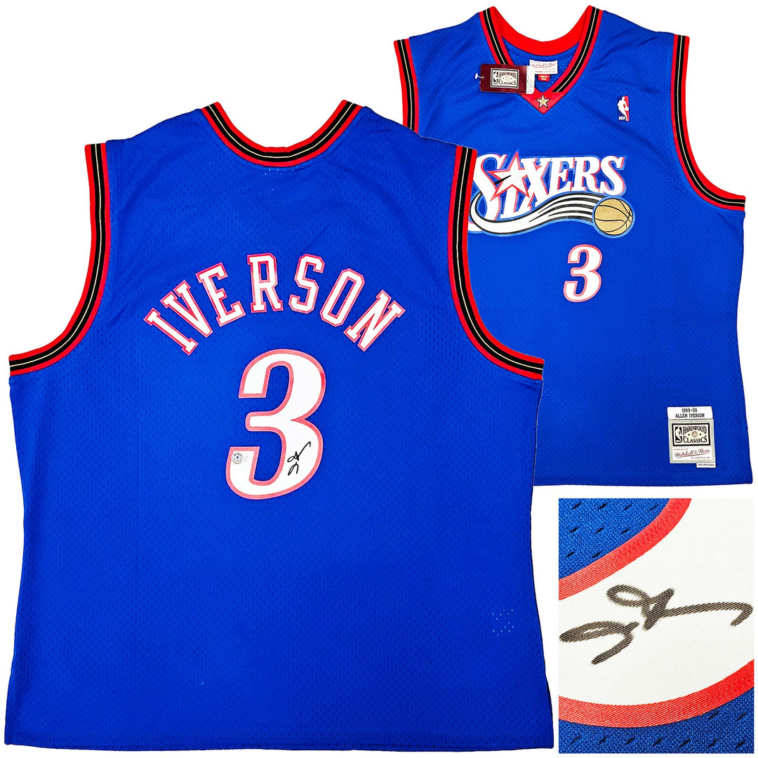 76ers Allen Iverson Auto Blue AUTH Mitchell Ness 99 HWC Swingman Jersey XXL BAS