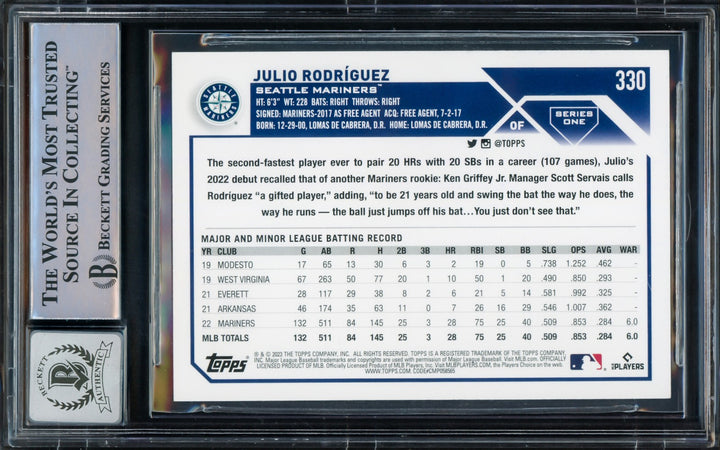 Julio Rodriguez Signed 2023 Topps Card 330 Seattle Mariners Auto GM 10 Beckett
