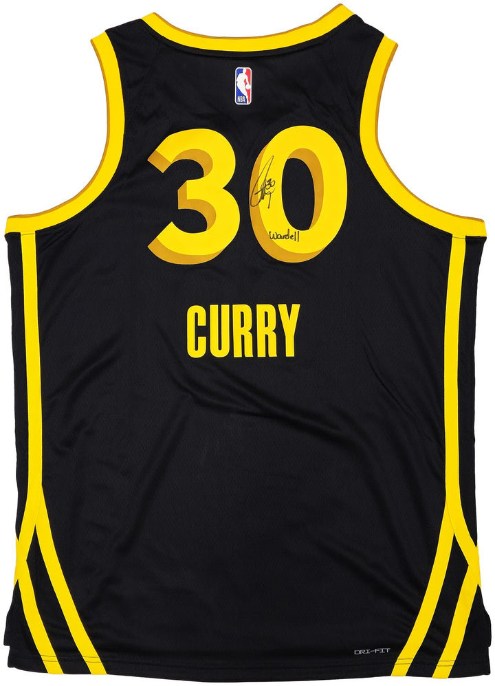Warriors Stephen Curry Auto Black Nike Swingman City Jersey 48 Wardell Beckett