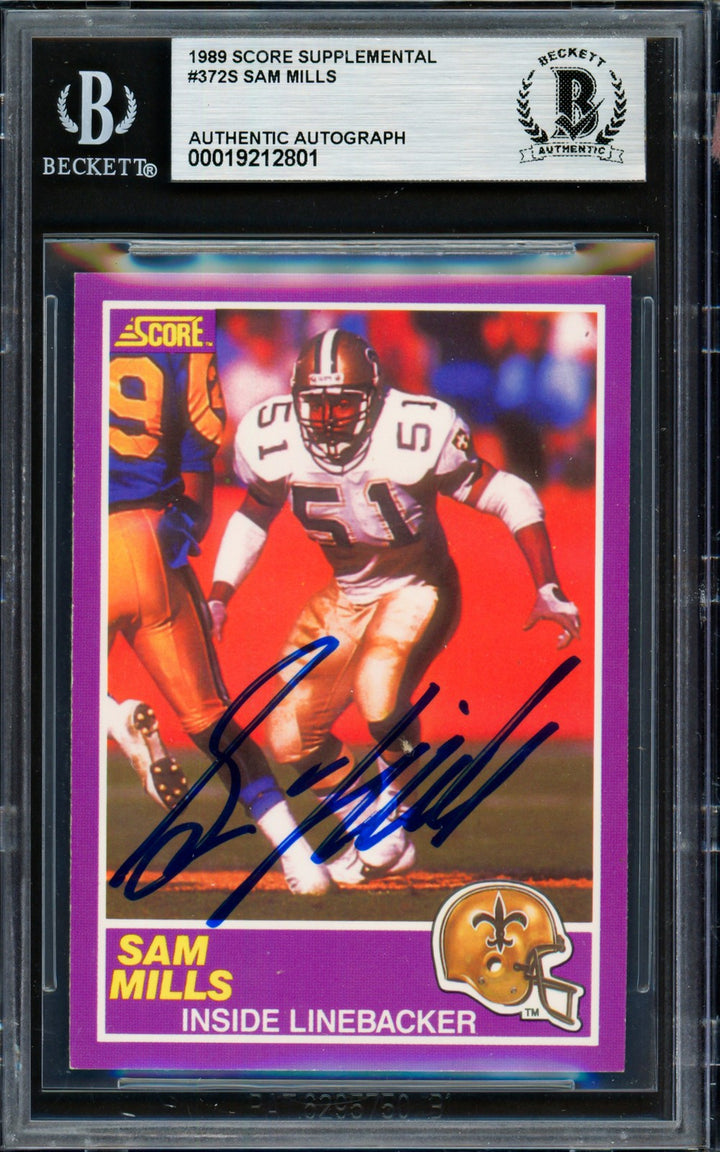 Sam Mills Signed 1989 Score Supplemental Card #372S Saints Beckett #19212801