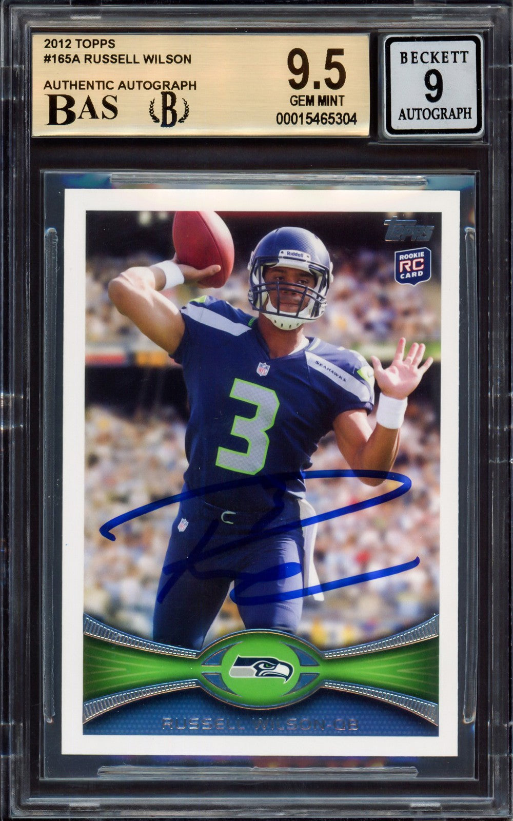 Russell Wilson Signed 2012 Topps RC 165 Seahawks BGS 9.5 Auto Mint 9 Beckett