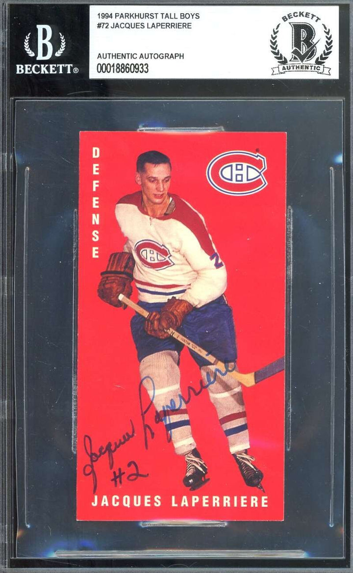 Jacques Laperriere Beckett BAS Signed 1994 Parkhurst Tall Boys Autograph
