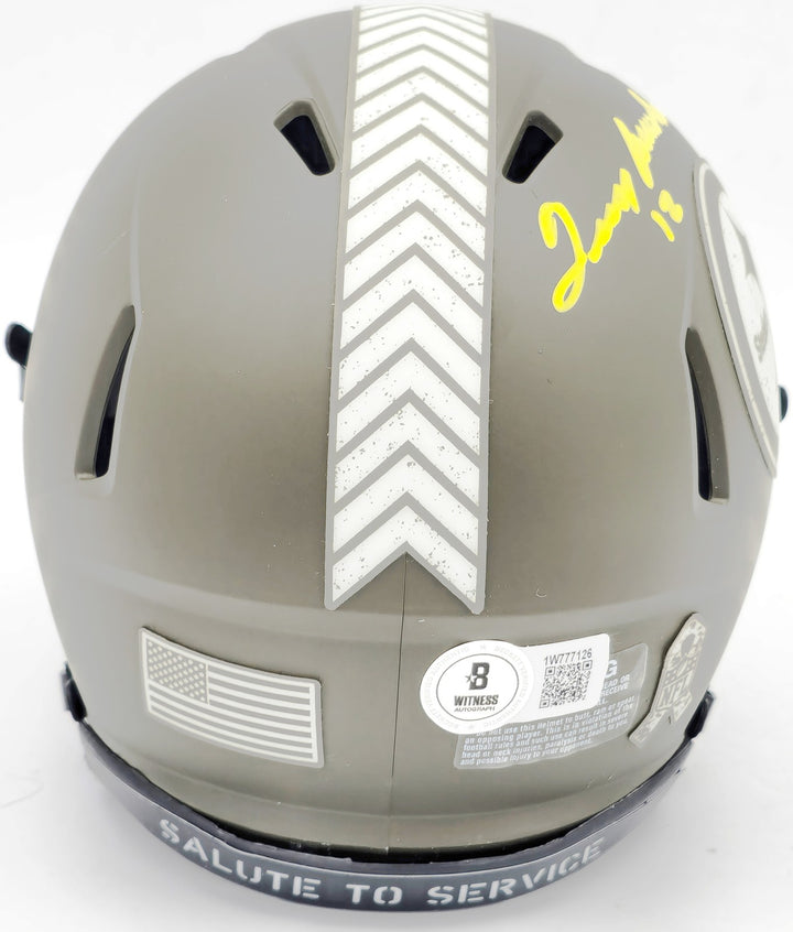Terry Bradshaw Auto Steelers Army Green Salute to Service Mini Helmet Beckett
