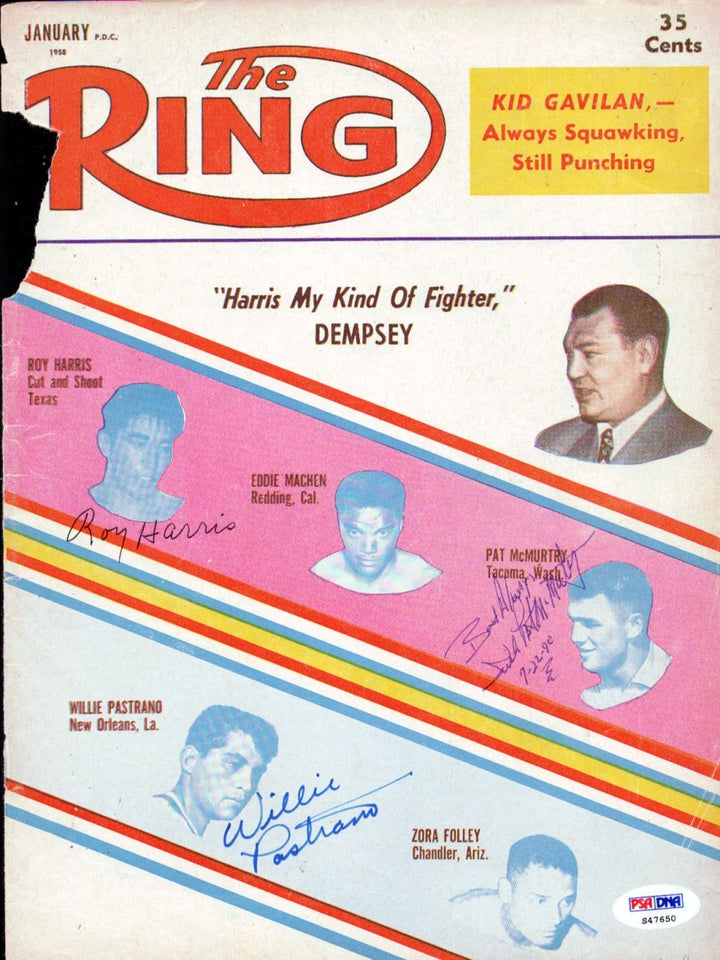 Pat McMurtry, Roy Harris & Willie Pastrano Auto The Ring Magazine Cover PSA/DNA