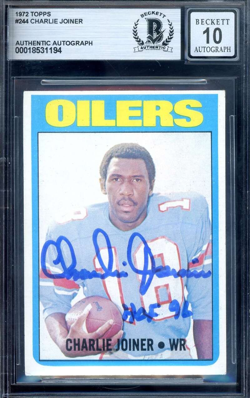 Charlie Joiner Gem Mint 10 Beckett BAS Signed 1972 Topps Rookie Autograph Oilers