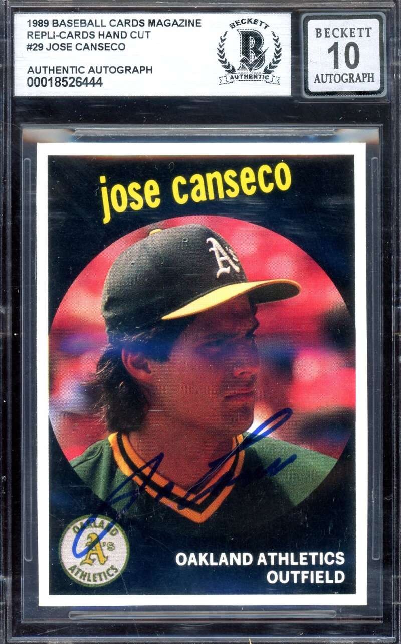Jose Canseco Gem Mint 10 Beckett BAS Signed 1989 Baseball Card Magazine Autograp