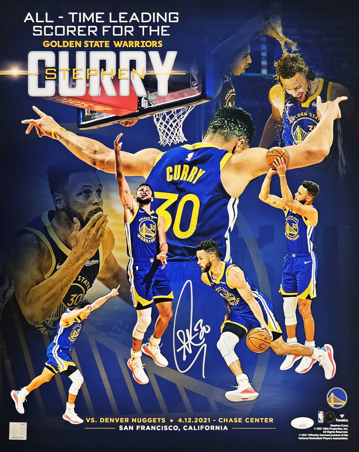 Stephen Curry Auto 16x20 Photo Warriors All Time Leading Scorer Collage JSA