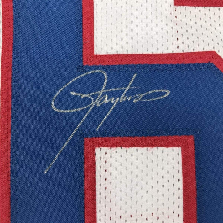 FRAMED Signed LAWRENCE TAYLOR 35x39 New York White Jersey JSA COA