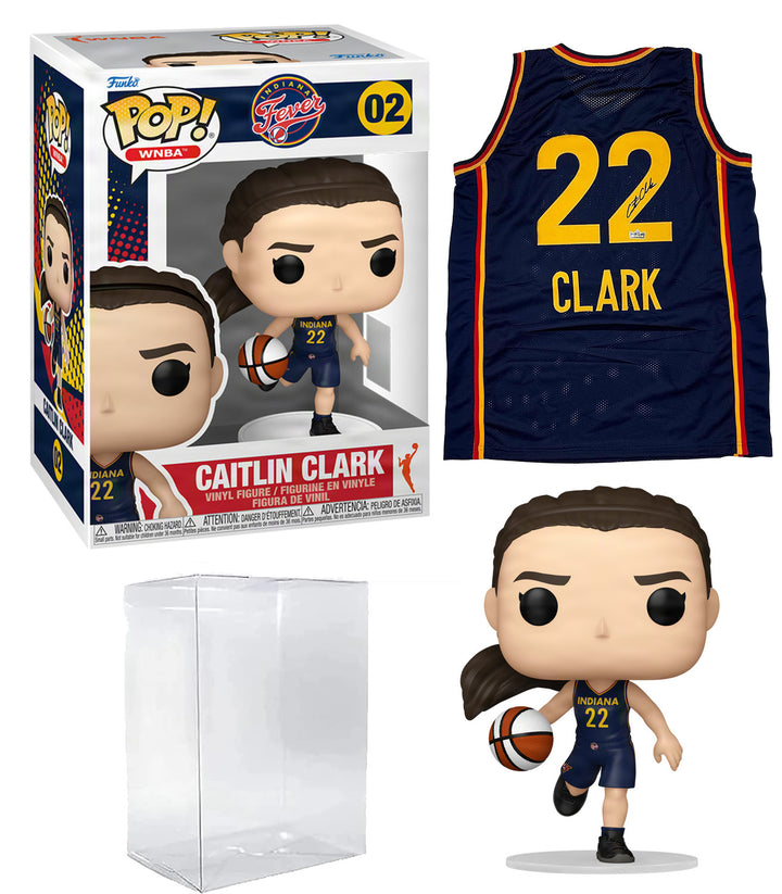 Caitlin Clark #02 + Facsimile Signed Jersey Bundle Funko POP! WNBA: Fever Case
