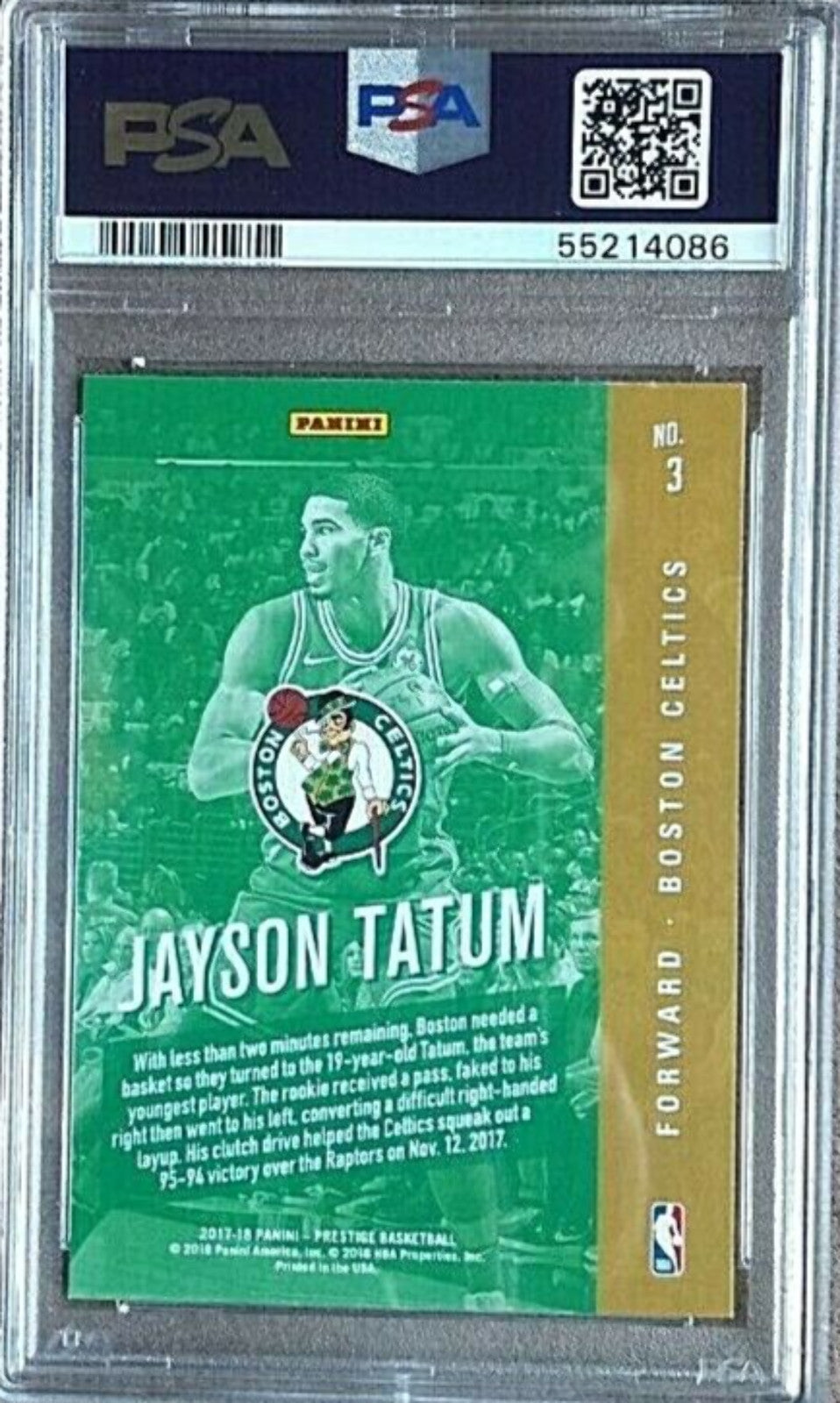 Graded 2017 Panini Prestige Jayson Tatum #3 Rookie Class Basketball Card PSA 10
