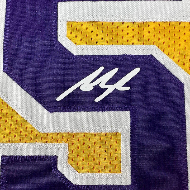 Framed Facsimile Autographed Austin Reaves 33x42 LA Yellow Reprint Laser Jersey