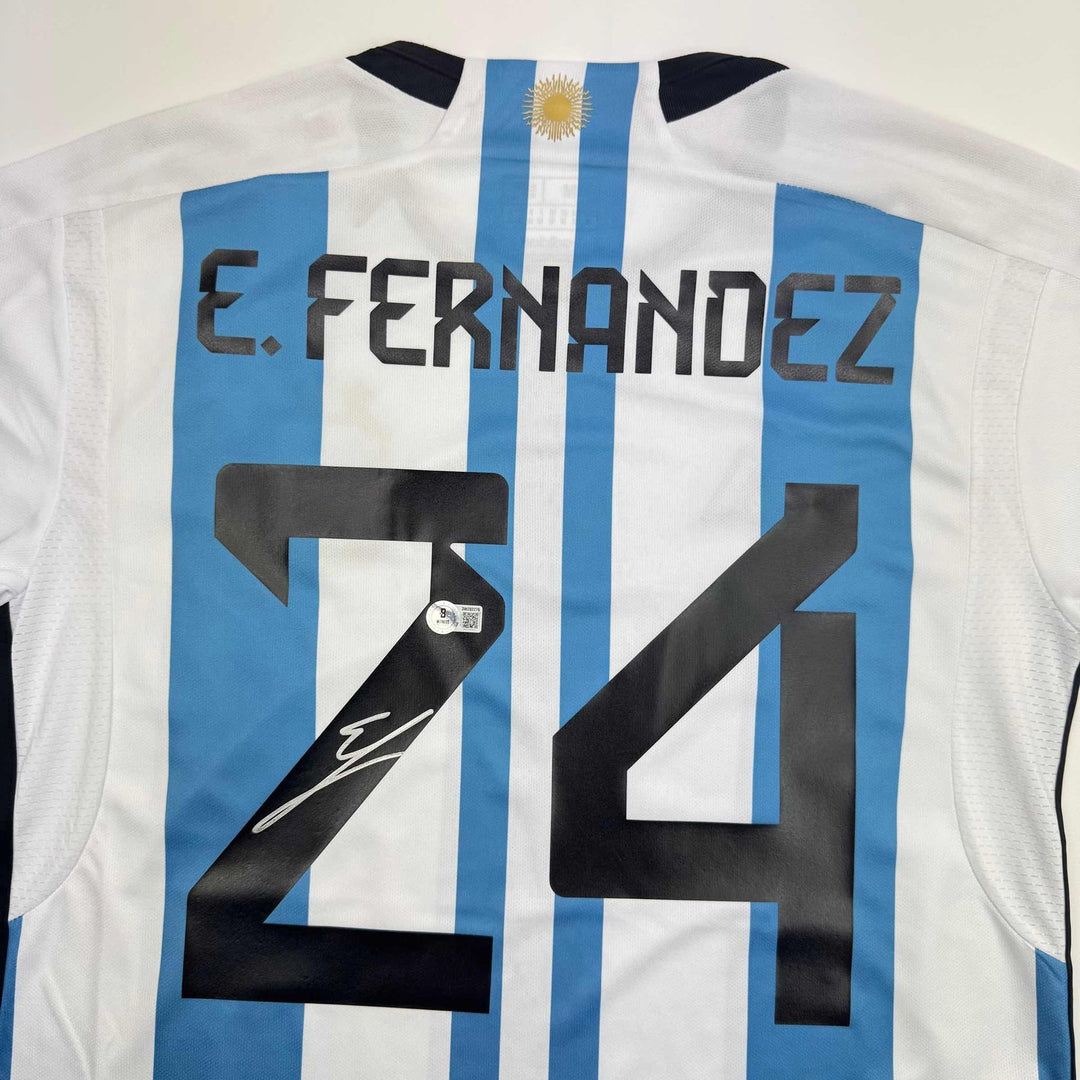 Autographed/Signed Enzo Fernandez Argentina Blue World Cup Jersey BAS COA