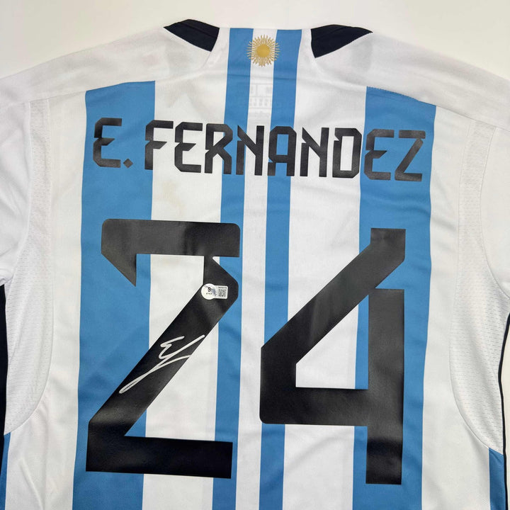 Autographed/Signed Enzo Fernandez Argentina Blue World Cup Jersey BAS COA