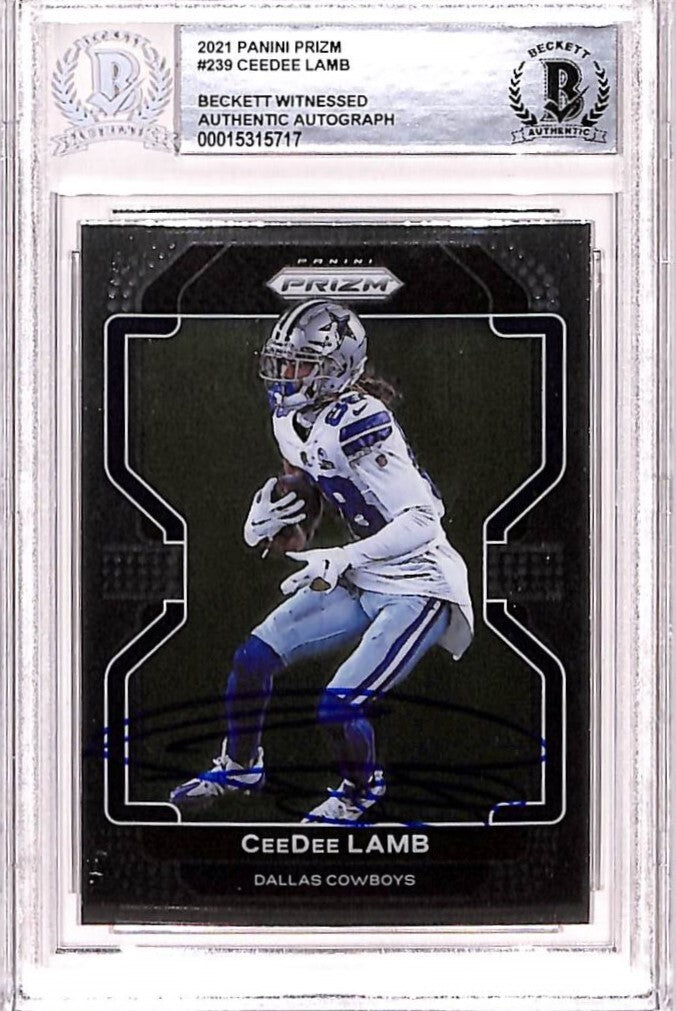 CeeDee Lamb Autographed 2021 Prizm #239 Trading Card Beckett 39073