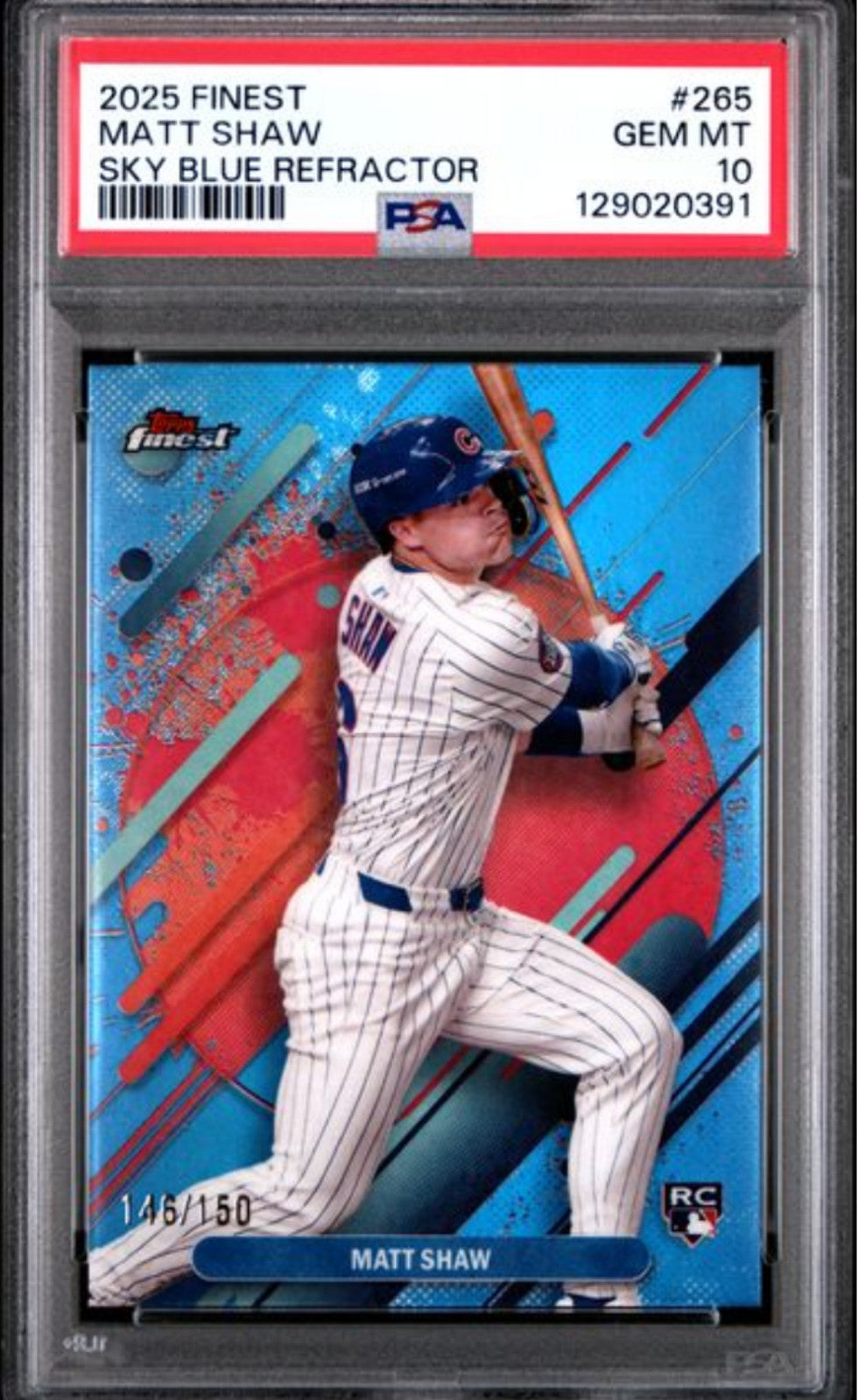 Graded 2025 Topps Finest Matt Shaw #265 Sky Blue /150 RC Baseball Card PSA 10