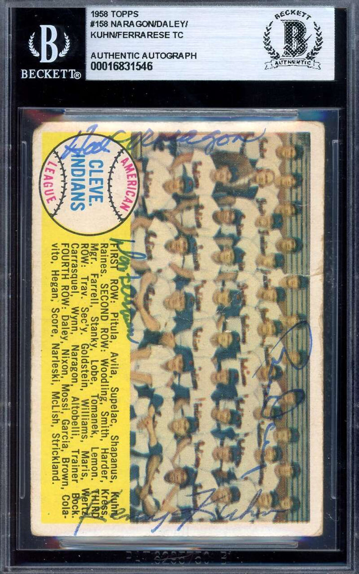 Naragon Daley Kuhn  Beckett BAS Signed By 4 1958 Topps Team Autograph